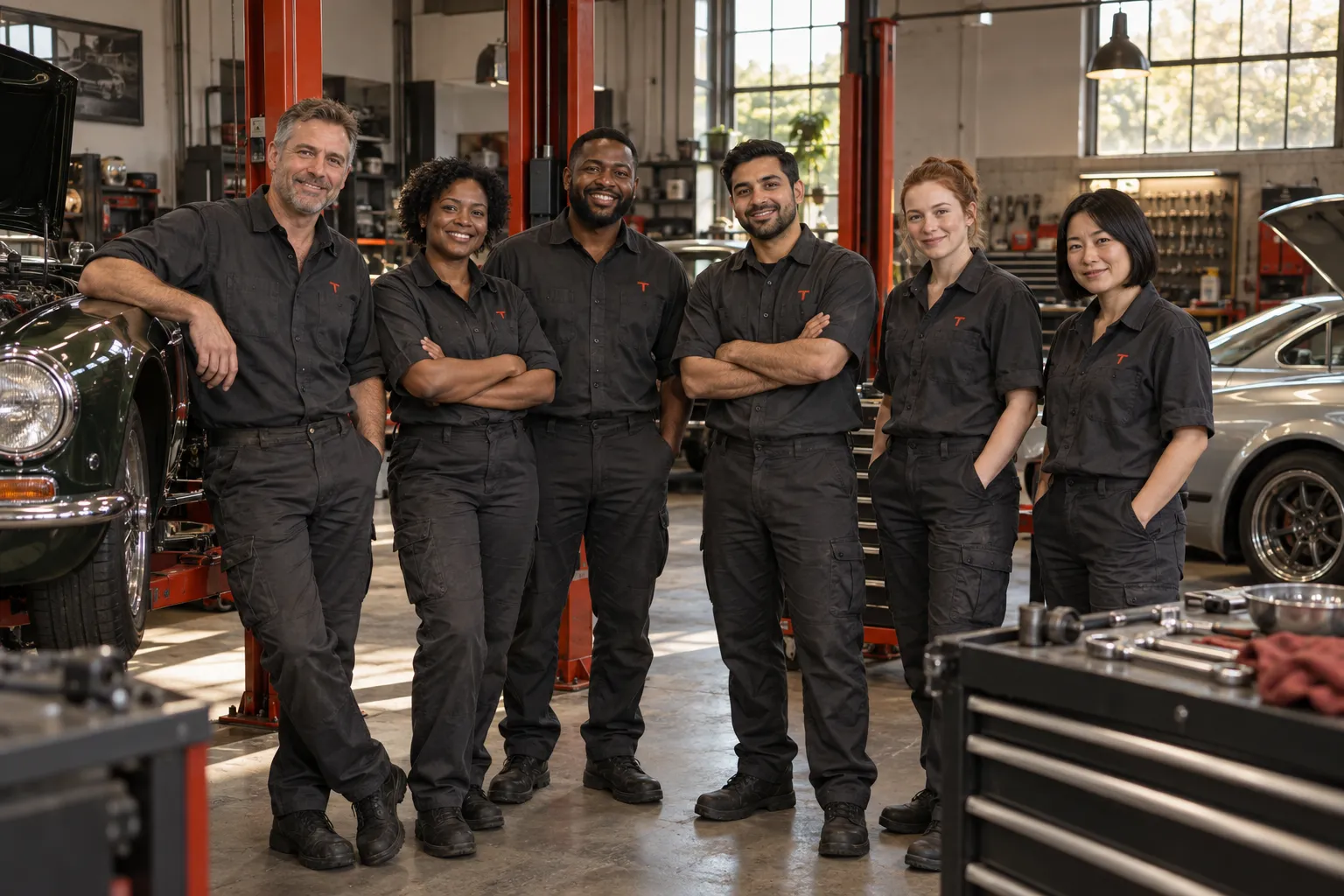 The six members of the fictional TORREN workshop team